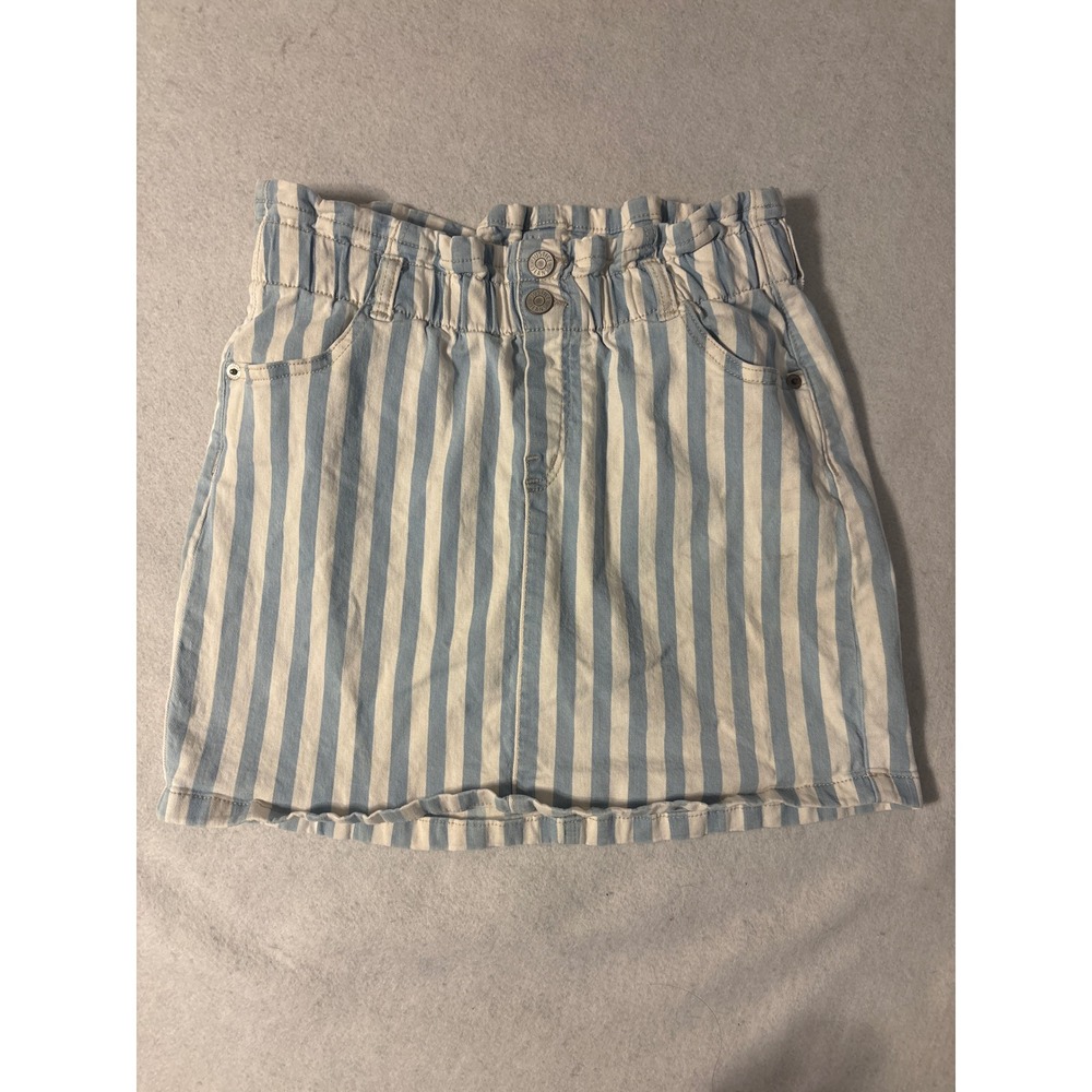 Justice Girls Blue White Striped Denim Paperbag Waist Skort Sz 14 Built-in Short